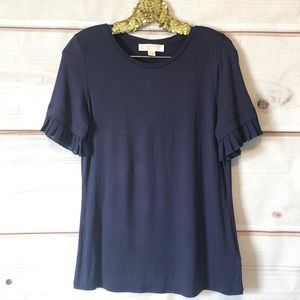 Michael Kors Navy Blue Ruffle Sleeve Detail Shirt